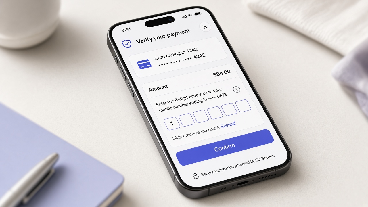 Example 3D Secure bank verification prompt on a phone